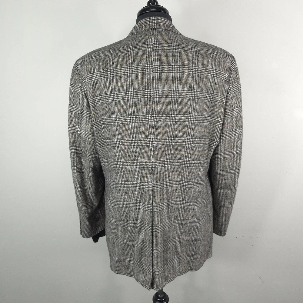 Vintage Jos A Bank Blazer Mens 44R Gray Camel Hair Wool Plaid Sport Coat Jacket